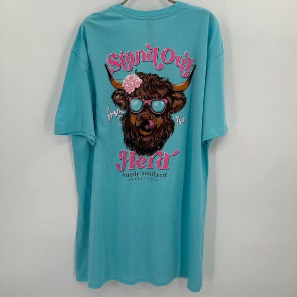 Simply Southern Short Sleeve T-Shirt sz 2XL Aqua Blue Stand Out Herd Tee NWT - Picture 1 of 5